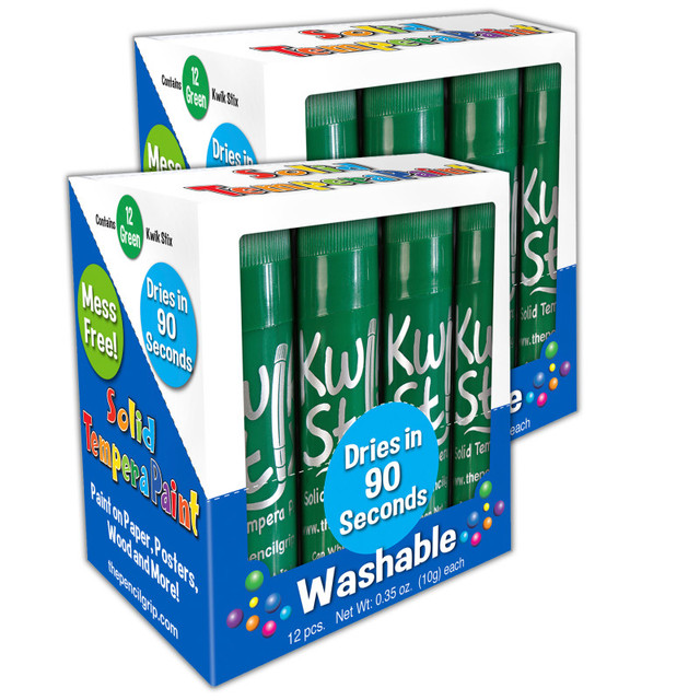 THE PENCIL GRIP Kwik Stix™ Solid Tempera Paint Sticks, Single Color Pack, Green, 12 Per Pack, 2 Packs