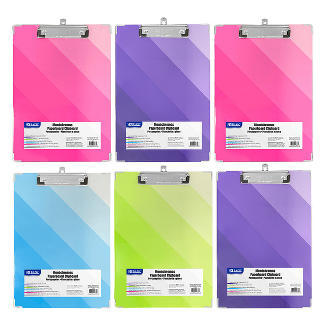BAZIC PRODUCTS BAZIC Products® Paperboard Clipboard with Low Profile Clip, Standard Size, Gradient Assorted, Pack of 6