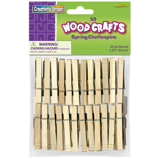 DIXON TICONDEROGA CO Creativity Street® Spring Clothespins, Natural, Extra-Large, 3-3/8", 50 Pieces