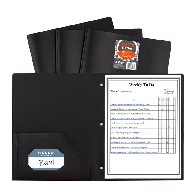 C-LINE PRODUCTS INC C-Line® Two-Pocket Heavyweight Poly Portfolio Folder with Prongs, Black, 1 Each