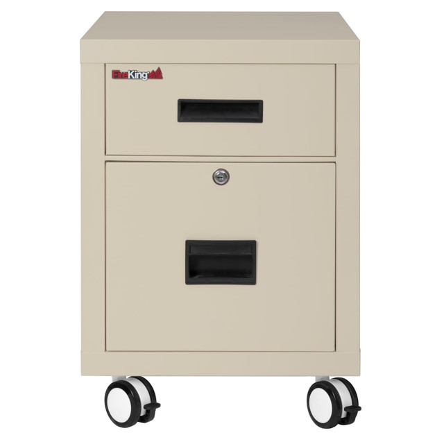 FIRE KING INTERNATIONAL, INC. FireKing 2M1822-CPA  30-Minute Fire-Rated 18inW Vertical 2-Drawer Mobile Locking Fireproof File Cabinet, Metal, Parchment, Dock-to-Dock Delivery