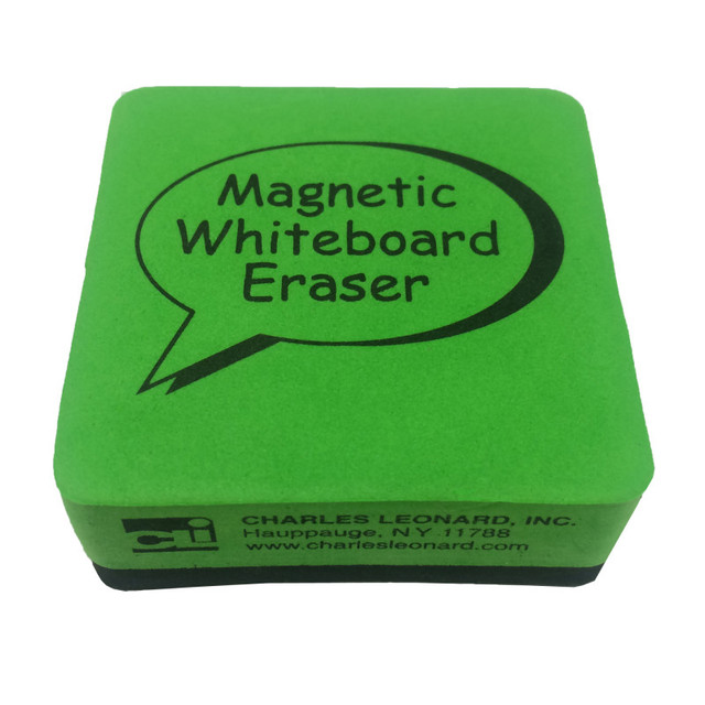 ADVANTUS Charles Leonard Eraser - Whiteboard - Magnetic, 2" x2", Green/Black, 12 Pack