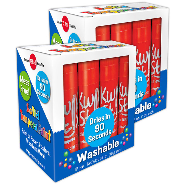 THE PENCIL GRIP Kwik Stix™ Solid Tempera Paint Sticks, Single Color Pack, Red, 12 Per Pack, 2 Packs THE PENCIL GRIP Kwik Stix™ Solid Tempera Paint Sticks, Single Color Pack, Red, 12 Per Pack, 2 Packs