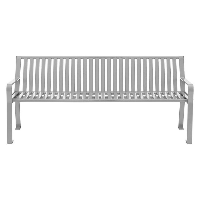 GLOBAL INDUSTRIAL 694854GYKD Steel Slat Benches with Back, 72" x 26" x 31", Gray Seat/Back, Gray Base