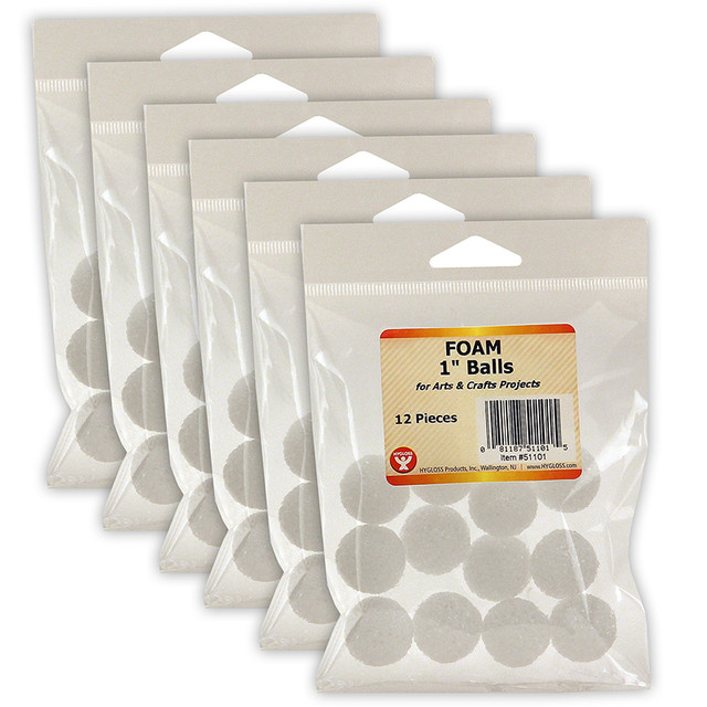 HYGLOSS PRODUCTS INC. Hygloss® Craft Foam Balls, 1 Inch, White, 12 Per Pack, 6 Packs