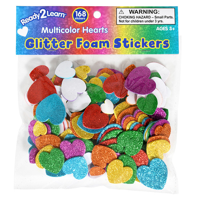 LEARNING ADVANTAGE READY 2 LEARN™ Glitter Foam Stickers - Hearts - Multicolor - Pack of 168