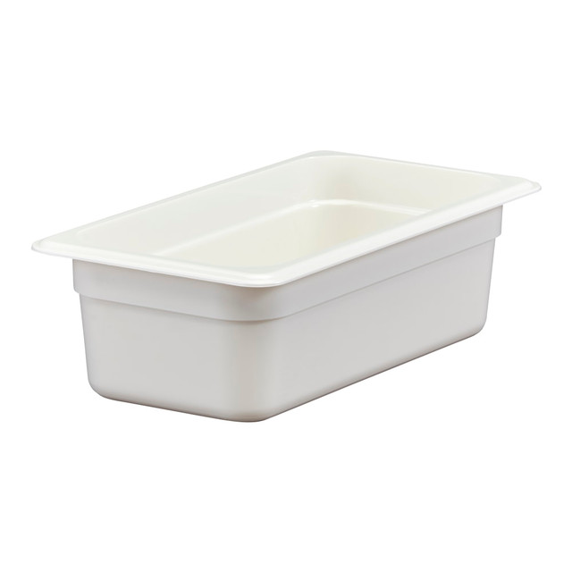 Keep your buffet line stocked and moving when you use Cambro Camwear GN 1/3 Size 4in Food Pans. The virtually unbreakable design offers lasting reuse, and each pan is dishwasher safe for efficient cleaning.  Made from break-resistant Camwear polycarbonate.  Stain-, acid- and odor-resistant for reuse.  Non-stick interior.  Textured bottom helps to reduce scratching damage.  Molded graduations are listed in standard and metric.  Uniform 1/2in flange ensures a smooth fit in prep tables.  Stackable design for easy storage.  Withstands temperatures from -40 deg.F to 210 deg.F.  Includes 6 pans total.