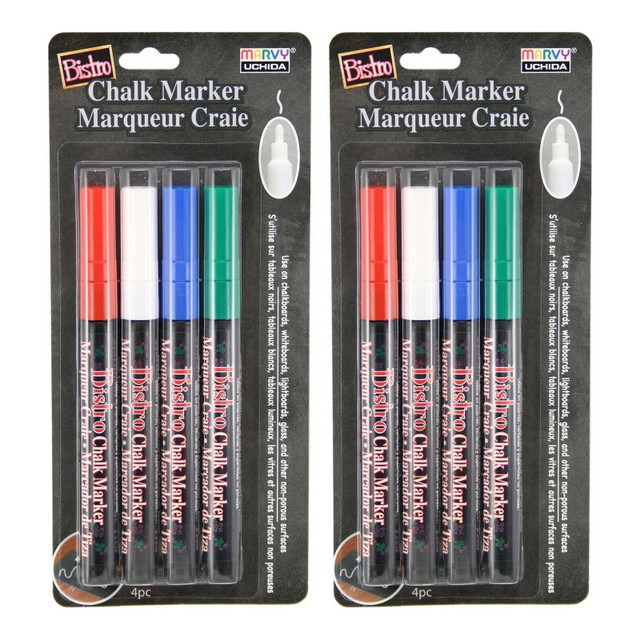 UCHIDA OF AMERICA, CORP Marvy Uchida® Bistro Chalk Markers, Fine Tip, Red, Green, Blue, White, 4 Per Pack, 2 Packs