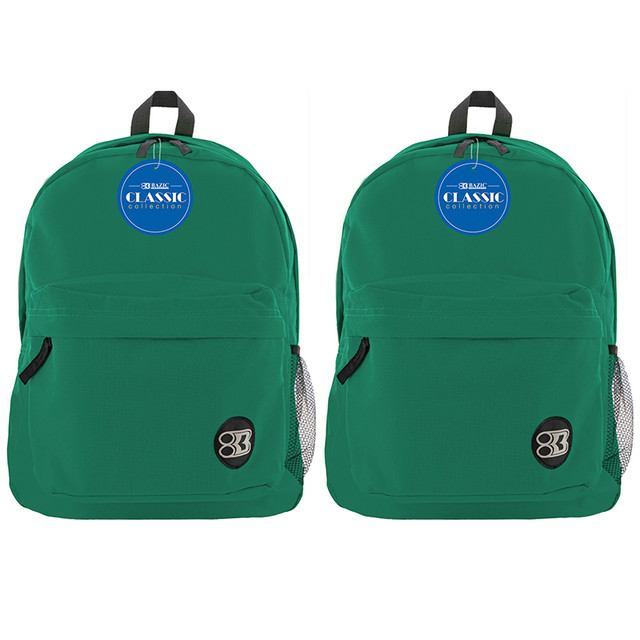 BAZIC PRODUCTS BAZIC Products® Classic Backpack 17" Green, Pack of 2