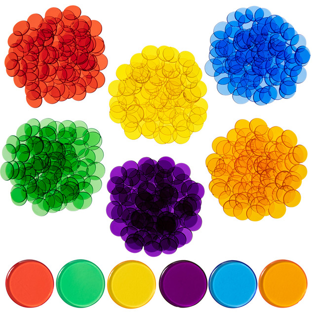 LEARNING ADVANTAGE edxeducation® Transparent Counters - Set of 500 - Counters for Kids Math - Assorted Colors - 3/4 in - Counting, Sorting, Light Panels, Bingo and More