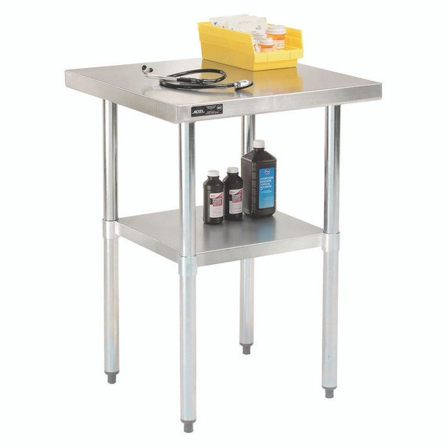 GLOBAL INDUSTRIAL 493596 Work Table with Undershelf, Square, 30 x 30 x 35, Silver Top, Silver Base/Legs