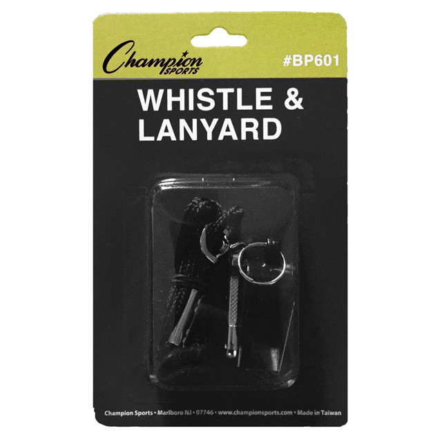 CHAMPION SPORTS Champion Sports Plastic Whistle & Black Lanyard Pack