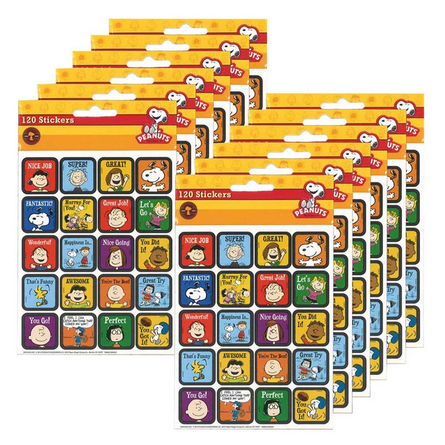 EUREKA Eureka® Peanuts® Motivational Theme Stickers, 120 Per Pack, 12 Packs