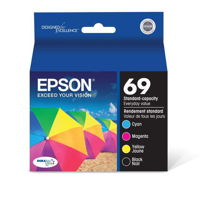 EPSON AMERICA INC. Epson T069120-BCS  69 DuraBrite Black And Cyan, Magenta, Yellow Ink Cartridges, Pack Of 4, T069120-BCS