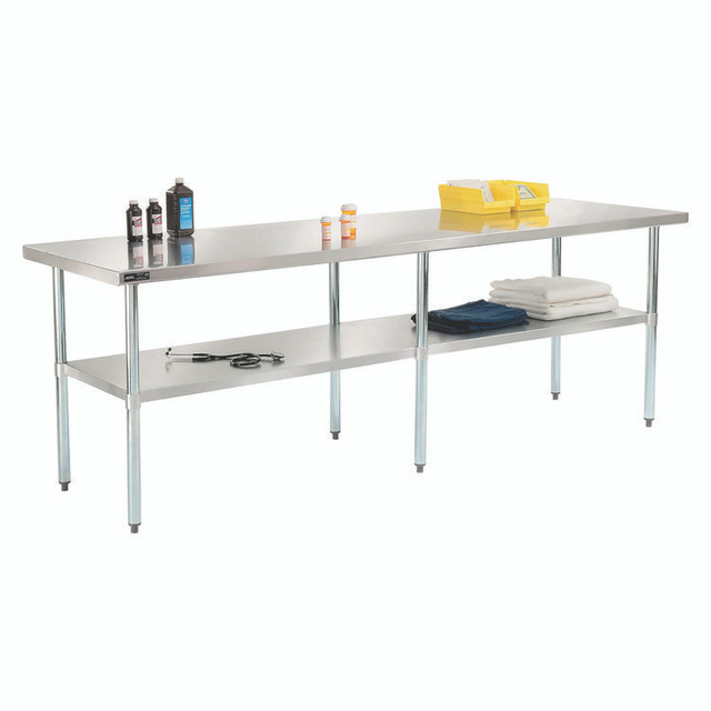 GLOBAL INDUSTRIAL 319058 Work Table with Undershelf, Rectangular, 96 x 30 x 35, Silver Top, Silver Base/Legs