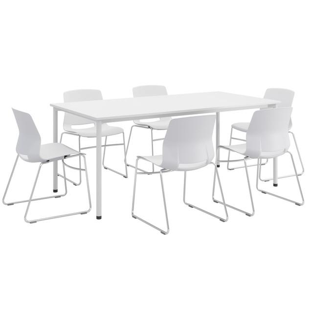 KENTUCKIANA FOAM INC 840031923066 KFI Studios Dailey Table Set With 6 Sled Chairs, White Table/White Chairs