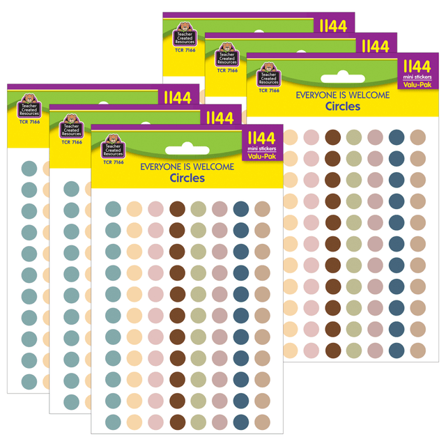 EDUCATORS RESOURCE TCR7166-6 Teacher Created Resources Mini Stickers, Everyone is Welcome Circles, 1,144 Stickers Per Pack, Set Of 6 Packs