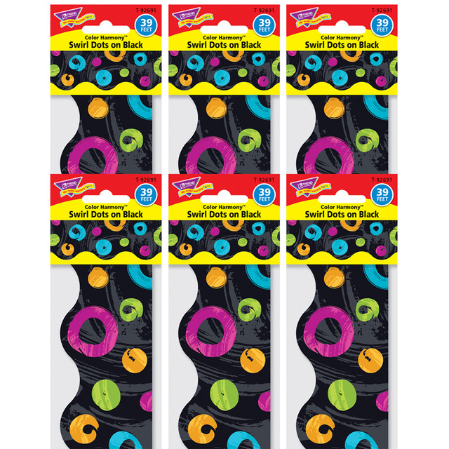 TREND ENTERPRISES INC. TREND Color Harmony™ Swirl Dots on Black Terrific Trimmers®, 39 Feet Per Pack, 6 Packs