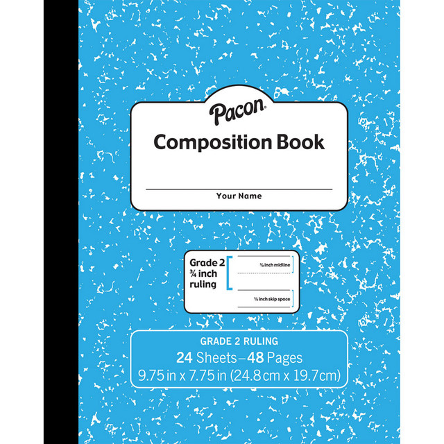 DIXON TICONDEROGA CO Pacon® Composition Book, Grade 2, Blue Marble, 3/4" x 3/8" x 3/8" Ruled, 9-3/4" x 7-3/4", 24 Sheets