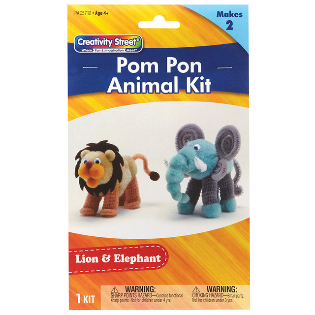 DIXON TICONDEROGA CO Creativity Street® Pom Pon Animal Kit, Lion & Elephant, Assorted Sizes, 1 Kit Makes 2 Animals