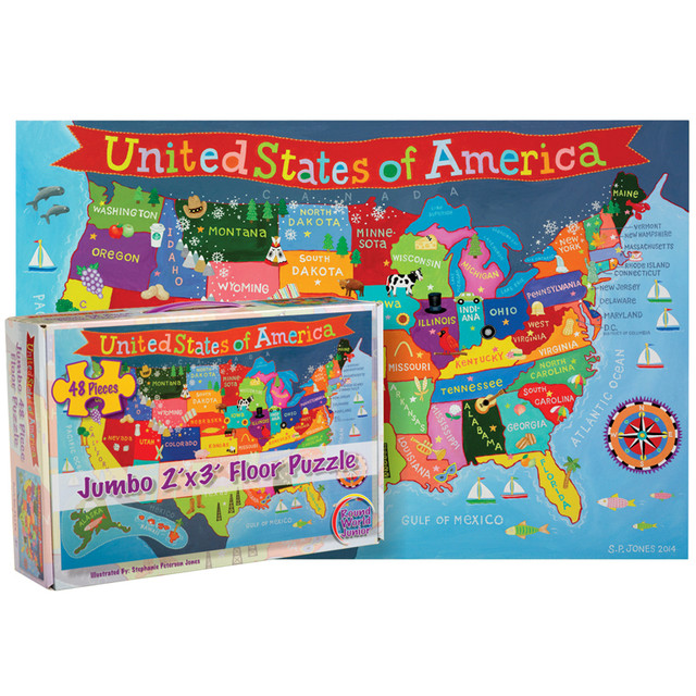 WAYPOINT GEOGRAPHIC Round World Products United States Floor Puzzle for Kids, 48 Pieces