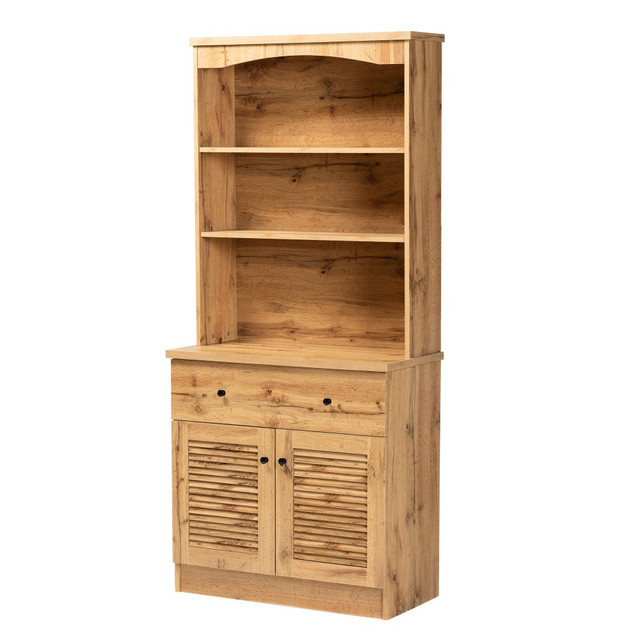 WHOLESALE INTERIORS, INC. 2721-11985 Baxton Studio Agni 32inW Buffet And Hutch Kitchen Cabinet, Oak Brown WHOLESALE INTERIORS, INC. 2721-11985 Baxton Studio Agni 32inW Buffet And Hutch Kitchen Cabinet, Oak Brown
