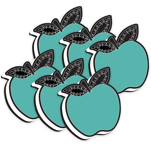 ASHLEY PRODUCTIONS Ashley Productions® Magnetic Whiteboard Eraser, Teal Apple with Chalk Loop Leaves, Pack of 6