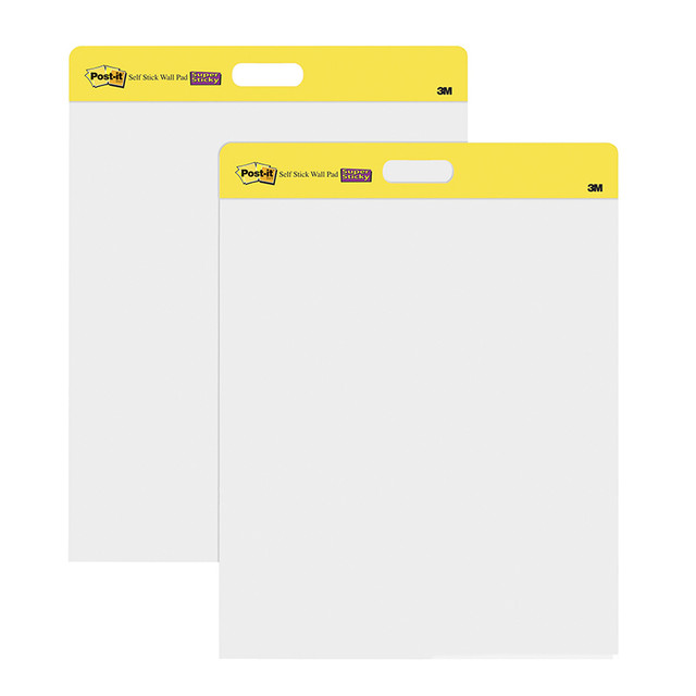 3M COMPANY Post-it® Wall Pad, 20 in x 23 in, White, 20 Sheets/Pad, 2 Pads/Pack, Mounts with Command™ Strips included