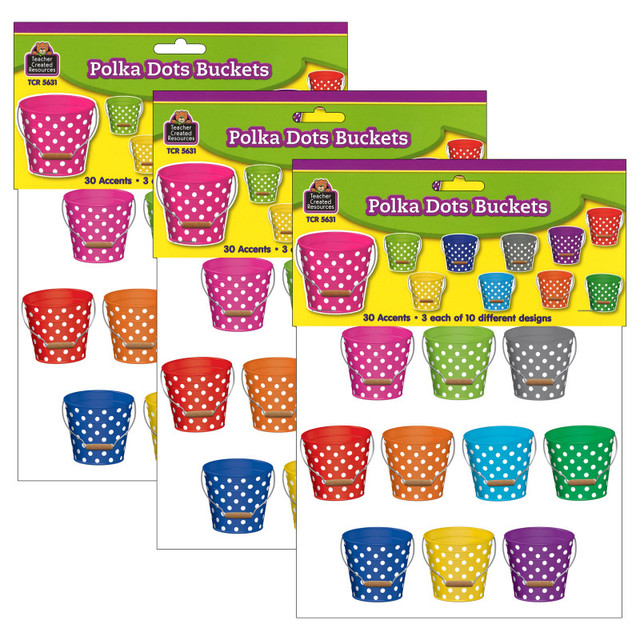 TEACHER CREATED RESOURCES Teacher Created Resources® Polka Dots Buckets Accents, 30 Per Pack, 3 Packs