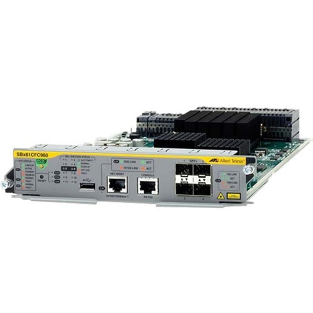 ALLIED TELESIS, INC. AT-SBX81CFC960 Allied Telesis AT-SBx81CFC960 Controller Fabric Card - For Switching Fabric, Data Networking, Optical Network - 1 x RJ-45 10/100/1000Base-T Management, 1 x RS-232 Management, 1 x USB - 4 x Expansion Slots