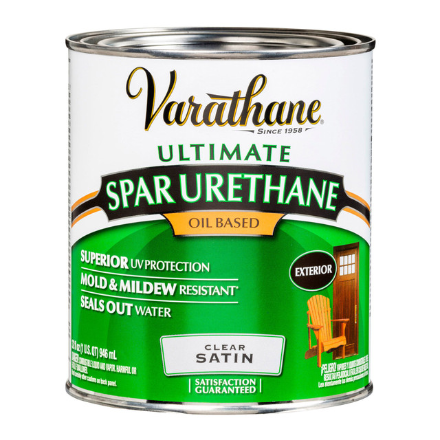 RUST-OLEUM CORPORATION 9341H Varathane Ultimate Oil-Based Spar Urethane, 1 Qt, Clear Satin, Pack Of 2 Cans RUST-OLEUM CORPORATION 9341H Varathane Ultimate Oil-Based Spar Urethane, 1 Qt, Clear Satin, Pack Of 2 Cans