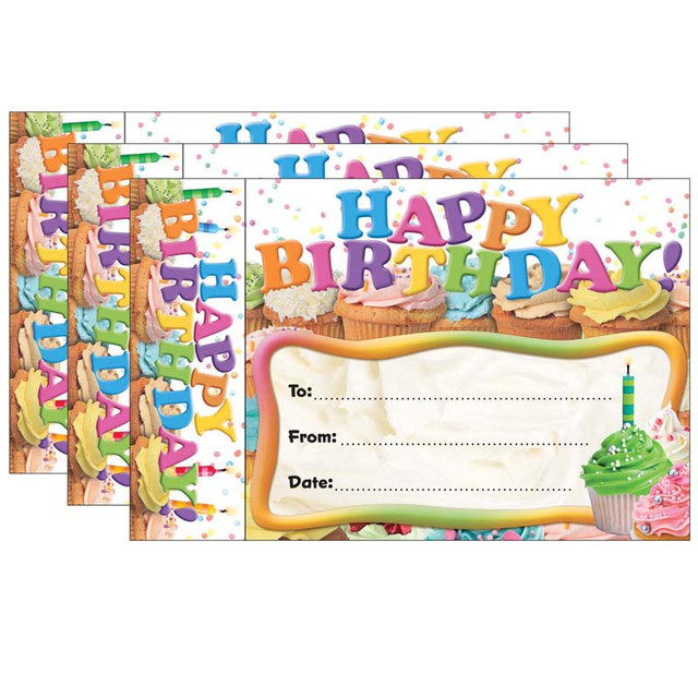 TEACHER CREATED RESOURCES Edupress™ Happy Birthday Cupcakes Bookmark Awards, 30 Per Pack, 3 Packs