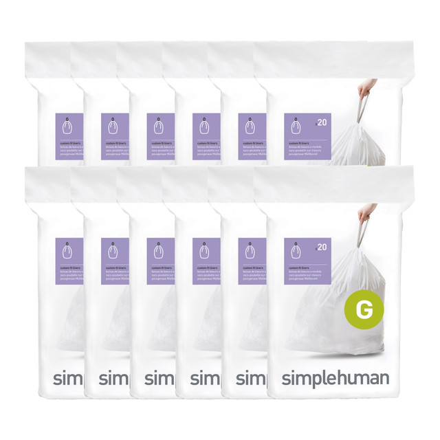 SIMPLEHUMAN LLC CW0257 simplehuman Custom Fit Can Liners, G, 8 Gallons, White, Pack Of 240 Liners SIMPLEHUMAN LLC CW0257 simplehuman Custom Fit Can Liners, G, 8 Gallons, White, Pack Of 240 Liners