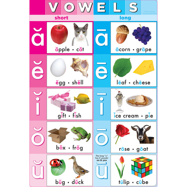 ASHLEY PRODUCTIONS Ashley Productions® Smart Poly® Chart Vowels, 13" x 19"