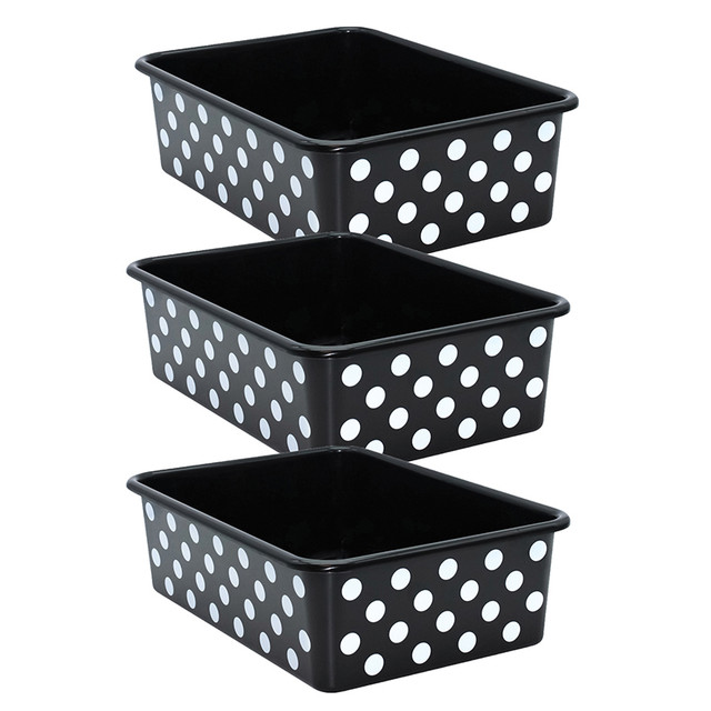 TEACHER CREATED RESOURCES Teacher Created Resources® White Polka Dots on Black Large Plastic Storage Bin, Pack of 3