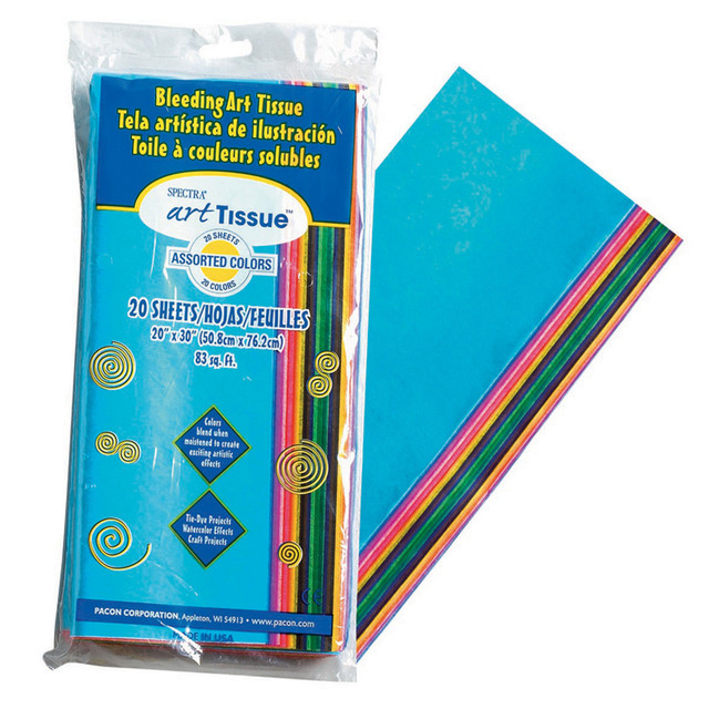 DIXON TICONDEROGA CO Spectra® Deluxe Bleeding Art Tissue, 20 Assorted Colors, 20" x 30", 20 Sheets