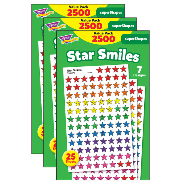 TREND ENTERPRISES INC. TREND Star Smiles superShapes Stickers Value Pack, 2500 Per Pack, 3 Packs