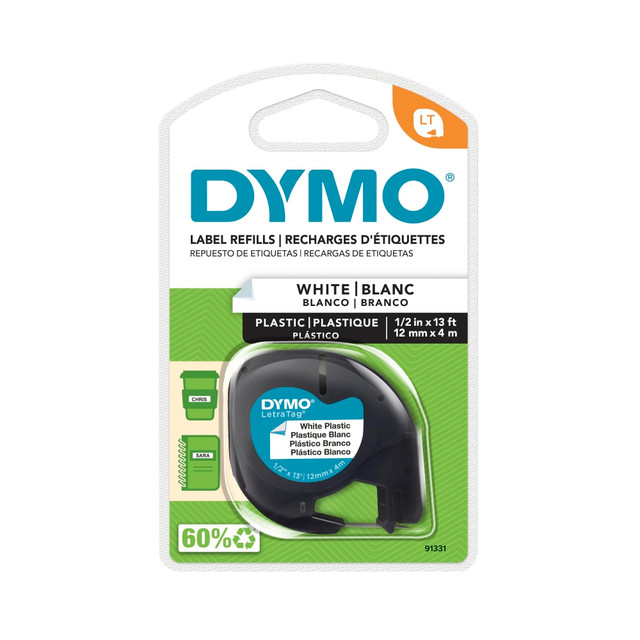 NEWELL BRANDS INC. 91331 DYMO LT 91331 Black-On-White Tape, 0.5in x 13ft