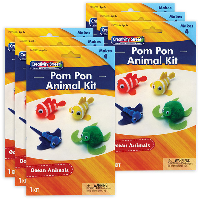 DIXON TICONDEROGA CO Creativity Street® Pom Pon Animal Kit, Ocean Animals, Assorted Sizes, 4 Animals Per Kit, 6 Kits