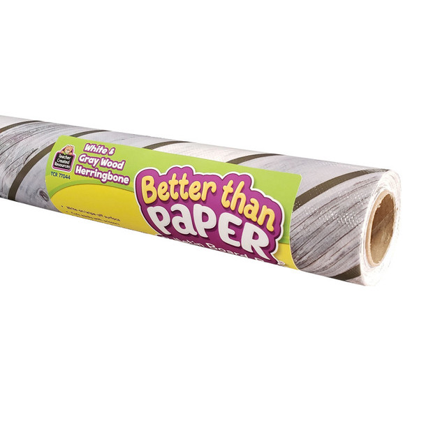 TEACHER CREATED RESOURCES Teacher Created Resources® Better Than Paper® Bulletin Board Roll, 4' x 12', Herringbone White Wood Design, Pack of 4