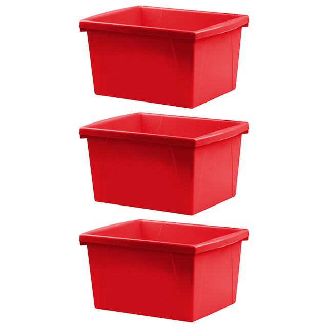 STOREX INDUSTRIES Storex 4 Gallon Classroom Storage Bin, Red, Pack of 3