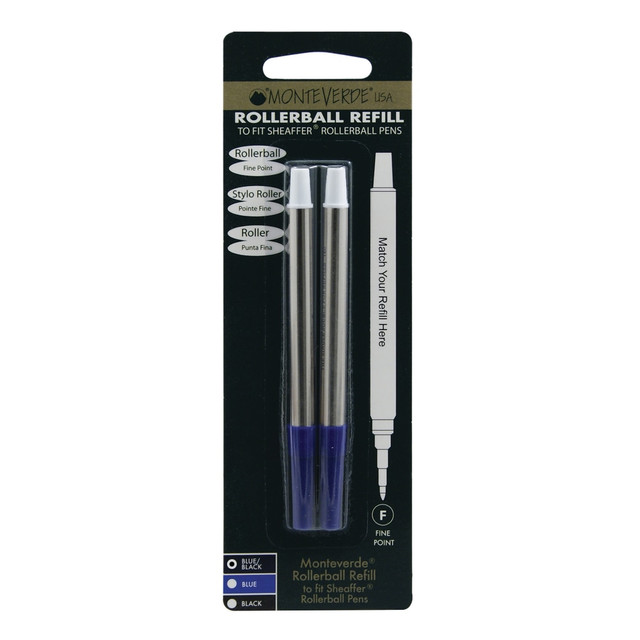 YAFA A PEN COMPANY Monteverde S222BB  Rollerball Refills For Sheaffer Rollerball Pens, Fine Point, 0.5 mm, Blue/Black, Pack Of 2 Refills