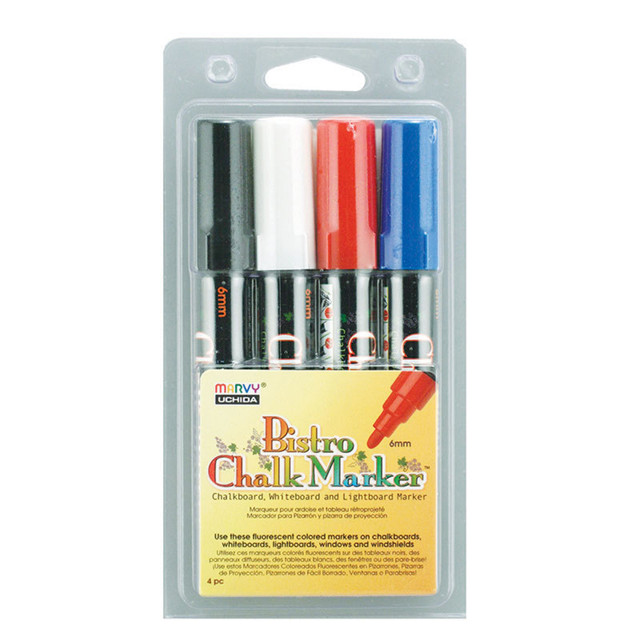 UCHIDA OF AMERICA, CORP Marvy Uchida® Broad Point Chalk Marker Broad Tip Set 4C, Basic Colors, Pack of 4