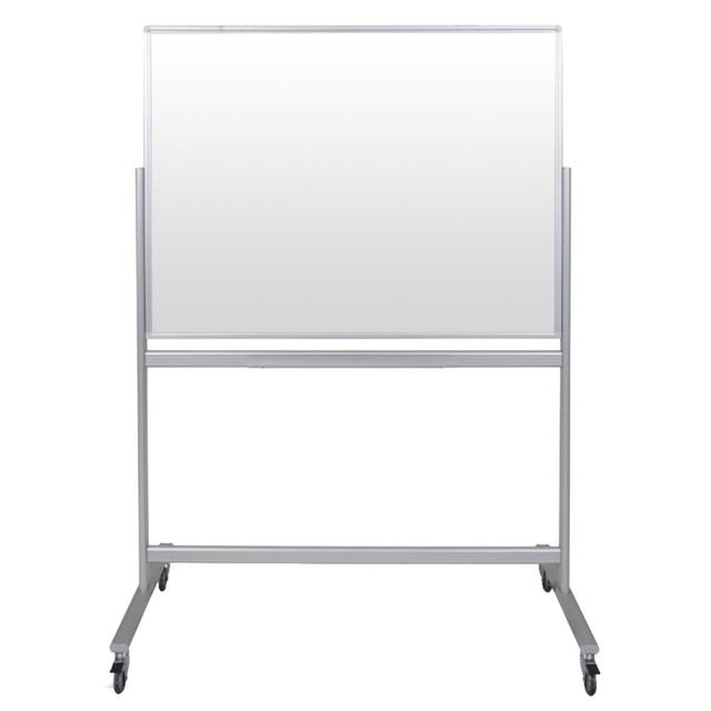 H. WILSON COMPANY MMGB4836 Luxor Double-Sided Mobile Magnetic Glass Dry-Erase Whiteboard, 48in x 36in, Aluminum Frame With Silver Finish