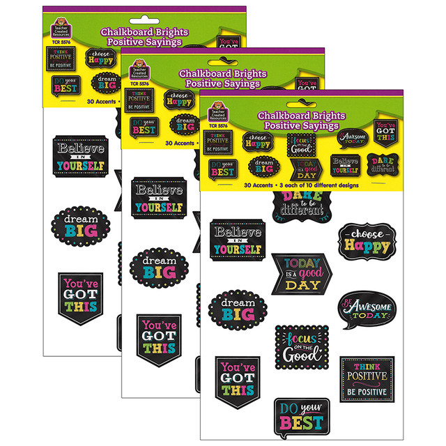 TEACHER CREATED RESOURCES Teacher Created Resources® Chalkboard Brights Positive Sayings Accents, 30 Per Pack, 3 Packs