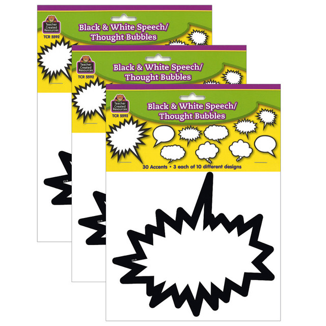 TEACHER CREATED RESOURCES Teacher Created Resources® Superhero Black & White Speech/Thought Bubbles Accents, 30 Per Pack, 3 Packs