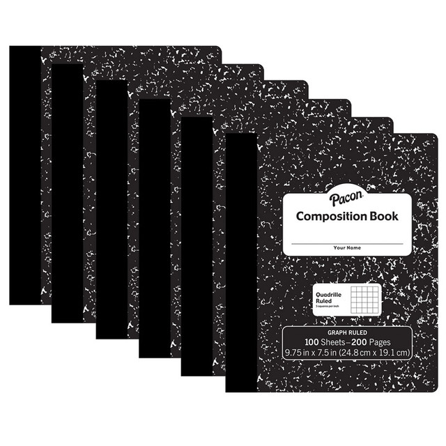 DIXON TICONDEROGA CO Pacon® Composition Book, Black Marble, 1/5" Quadrille Ruled, 9-3/4" x 7-1/2", 100 Sheets, Pack of 6