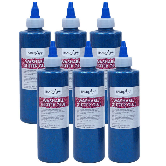ROCK PAINT DISTRIBUTING CORP Handy Art® Washable Glitter Glue, 8 oz., Blue, Pack of 6