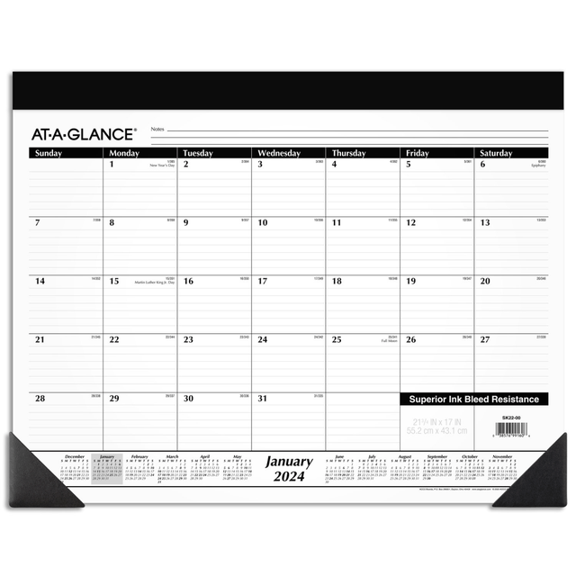 ACCO BRANDS USA, LLC AT-A-GLANCE SK220024 2024 AT-A-GLANCE Monthly Desk Pad Calendar, 21-3/4in x 17in, January To December 2024, SK2200