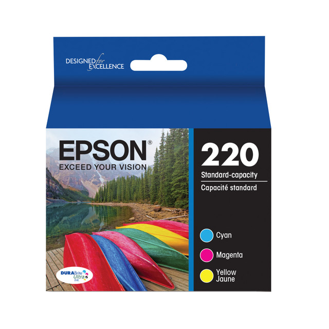 EPSON AMERICA INC. T220520-S Epson 220 DuraBrite Ultra Cyan, Magenta, Yellow Ink Cartridges, Pack Of 3, T220520-S